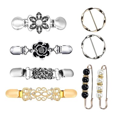 Fashion Dress Clips Back Cinch,Cincher Clip for Women,Shirt Scarf Clothing Cardigan Sweater Shawl Mitten Clips, Buckle Waist Cincher Clip for Clothing,Scarf Ring and Brooch Pins (Stylish)