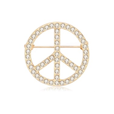 MANZHEN Silver Clear Crystal Peace Symbol Sign Brooch Pin(Gold)