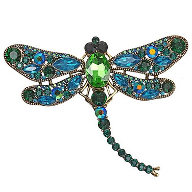 Dragonfly Brooch Pin with Imitated Created Crystal Charm Flying Insect Alloy Brooch Pin(Green)