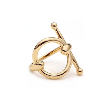 Small Geometric Silk Scarf Ring Brooch for Women Fashion Chic Round Bar Shawl Scarves Buckle Wrap Clasp Clip Finger Ring Size 8 Dress Accessories Jewelry (Gold)