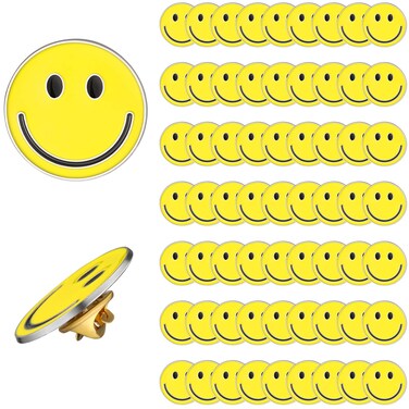 60 Pack Happy Face Lapel Pins Bulk Cute Smile Pinback Buttons Funny Teacher Pins for Students Kids Clothes Backpacks Decoration (Yellow)