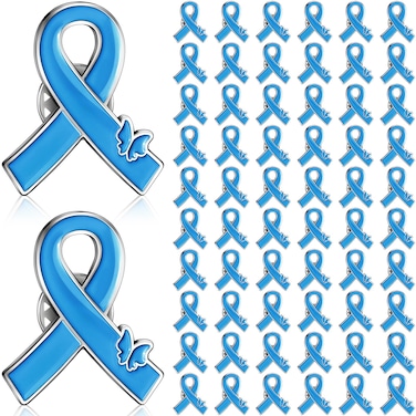 Tondiamo 120 Pcs Light Blue Ribbon Lapel Pins Colon Cancer Awareness Pin Hope Brooch Badge Items Favors Gifts for Campaigns Event