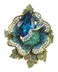 Gyn&amp;Joy Gold Tone Aurora Borealis Blue Rhinestones Created Gem Rose Flower Pendant Pin Brooch