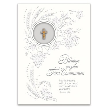 First Holy Communion Money Holder Greeting Card and Lapel Pin, First Communion Gift for Loved One, by Abbey + CA Gift