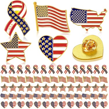 Inbagi 25 Pcs American Flag Lapel Pins Bulk USA Waving Flag Pins Independence Day 4th of July USA Pins Memorial Day Veteran Gifts