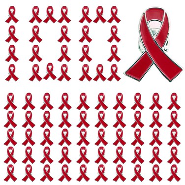 200Pcs Red Ribbon Awareness Pin HIV/AIDS Heart Disease drug prevention Awareness Lapel Pins enamel badges (200)