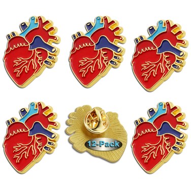 12/ Pcs Red Realistic Anatomical Heart Enamel Lapel Pin Multi -Purpose cardiology pins