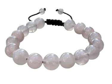 GAF TREASURES Rose Quartz Gemstone Round Bead Adjustable Bracelet 10mm, Genuine Crystal Bead Bracelet, Gift for Men &amp; Women (Rose Quartz)