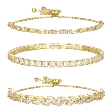 Gold Bracelet for Women,Silver Plated Tennis Bracelet Cubic Zirconia Classic Bracelet Dainty 14k Gold and Silver Bracelets for women(Bracelet 3)