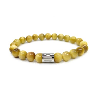 Morchic Golden Tigers Eye Gem Semi Precious Stretch Bracelet for Women Men Unisex, Natural Yellow Gemstone 8mm Beads, Classic Simple Design Cuff Birthday Gift 7.5 Inch