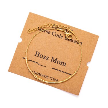 JoycuFF Mom Gifts for Women Boss Mom Morse Code Bracelets for Women Inspirational Mother's Thanksgiving Day Funny Chain Bracelet Gold Encouragement Motivational Secret Message Jewelry