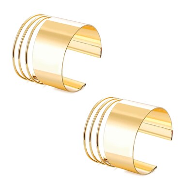 Fiosunia 2 Pcs Cuff Bangle Bracelet for Women Open Wide Wire Bracelets Gold Wrist Cuff Wrap Bracelet