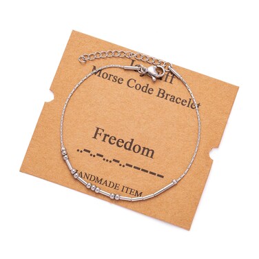 Morse Code Bracelets for Women Freedom Funny Inspirational Jewelry Christmas Birthday Gifts for Her Mom Daughter Sister Best Friend Handmade Fashion Trendy Dainty Chain Bangle