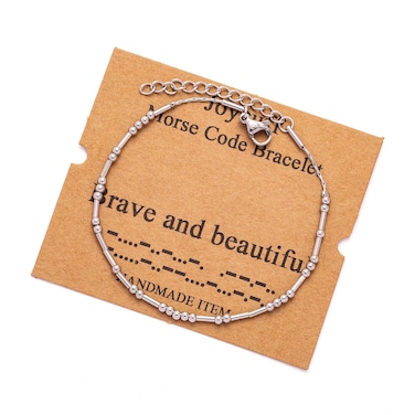 Morse Code Bracelets for Women Brave And Beautiful Inspirational Bangle Christmas Birthday Gifts for Her Mom Daughter Sister Chain Bracelet Handmade Silver Fashion Trendy Dainty Jewelry