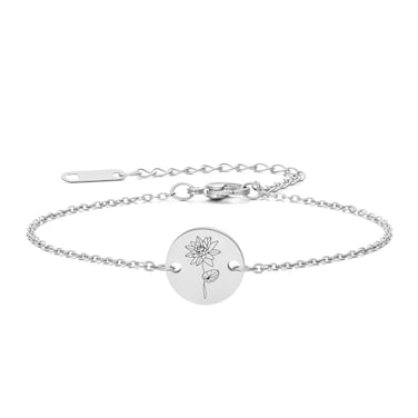 Birth Flower Gifts for Women Silver Plated Floral Charm Gold Bracelets Special Flower Disc Charm Dainty Birthday Flower Disk Jewelry