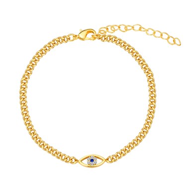 EXPHAIN Evil Eye Bracelet for Women Sterling Silver Cuban Link Curb Chain Bracelets Jewelry Gifts (Gold)