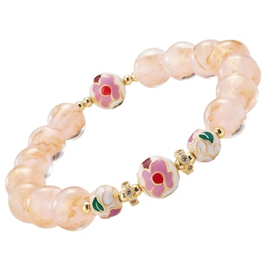 AVJUTER Glass Beaded Bracelets for Women - Champagne Pink Gold Sliver Stretch Beads Bracelets - Murano Glass Jewelry Bracelets - Handmade Strand Crystal Bracelet