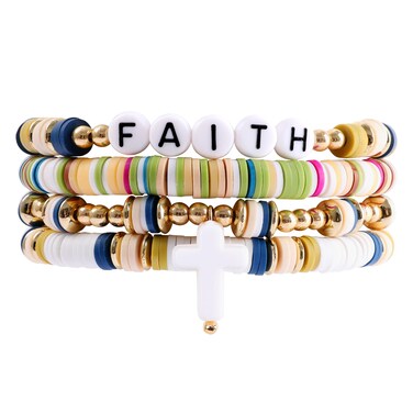 Bohemian Heishi Beaded Bracelets for Women Stackable Clay Beads Bracelets Set with Cross Charm Religion Colorful Stretch Elastic Layering Surfer Bracelets Summer Beach Boho Jewelry Gift for Teen