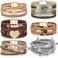 Yinkin 6 Pcs Boho PU Leather Bracelets for Women Wrap Bracelets Multi Layer Bohemian Cuff Bracelets Stack Bracelets Jewelry(Novel)