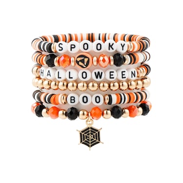 Pychee Halloween Bracelets Surfer Heishi Bracelets Set for Women Halloween Friendship Beads for Bracelets Stackable Gold Clay Ploymer Bead Stretch Bracelet
