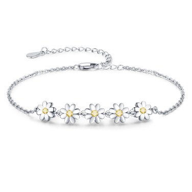 Palpitate Daisy Bracelet Sterling Silver Dainty Jewelry Non Tarnish for Women Daisy Gift on Birthday Anniversary Christmas