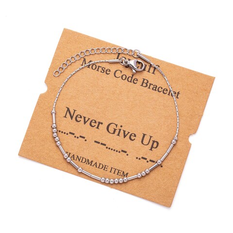 Morse Code Bracelets for Women Never Give Up Funny Inspirational Jewelry Christmas Birthday Gifts for Her Mom Daughter Sister Best Friend Handmade Fashion Trendy Dainty Chain Bangle