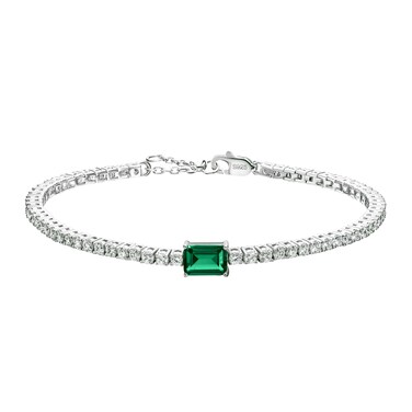 18K White Gold Plated Silver Tennis Bracelet With 3.20 TCW Lab Grown Emerald (Green, Emerald Shape, VS Clarity) and Lab Grown Diamond Bracelet For Women, Gift For Her Jewelry For Women