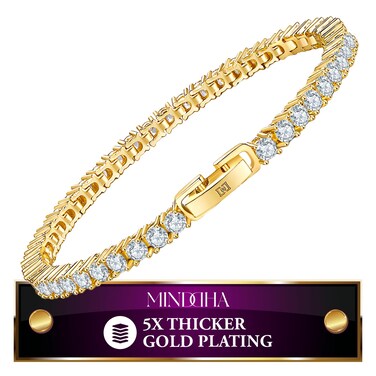 MINDDHA 14K Gold Plated 3mm Cubic Zirconia Tennis Bracelet &ndash; Elegant CZ Tennis Bracelet for Women, Thin, Dainty, &amp; Classic, Available in Yellow and White Gold Options, Size 7.5