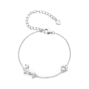 MUNDELL 925 Sterling Silver Cute Dachshund Link Bracelet Puppy Dog Link Charm Bracelet for Women or Pets Lovers Fine Jewelry