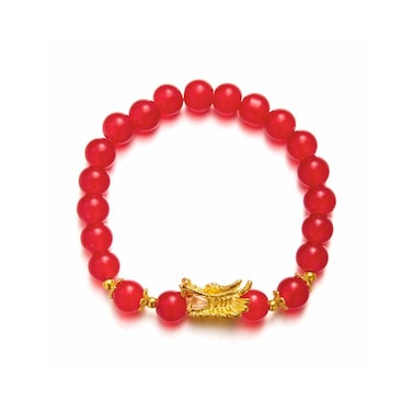liveliwithmin Feng Shui Bead Bracelet Chinese Dragon Head Bracelet Black/Red Amulet Bead Bracelet for Couple Friends Handmade Elastic Bracelet Good Luck Jewelry for Women Men (red)