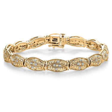 Gem Stone King 14K Gold Plated Natural Round Cut Diamond Tennis Bracelet For Women (1.00 Cttw, 7.5 Inch)