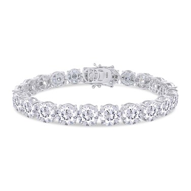 10MM Solitaire Tennis Chain Bracelet, 68.00 Carats Round Lab Created Moissanite Diamond Tennis Bracelet for Women Men In 18K White Gold Plated 925 Sterling Silver (40 gram)Jewelry Size : 8.5 Inch