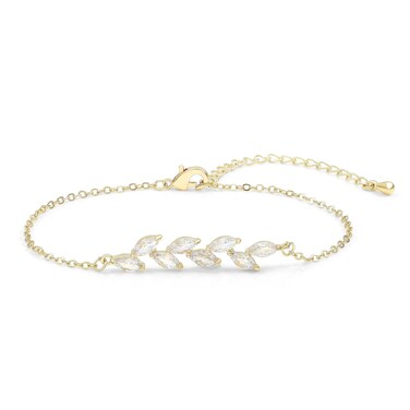 JUNVirtuous Gold Bracelets for Women,Gold Plated Bracelets with Adjustable Length Cubic Zirconia Jewelry Gift for Women (Leaf)