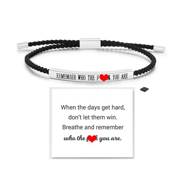 LIU JUN Remember Who The F You Are Motivational Tube Bracelet For Women, Adjustable Hand Bradied Wrap Stainless Steel Inspirational Gifts Jewelry (Remember Who You Are Style 1 Silver+Black)