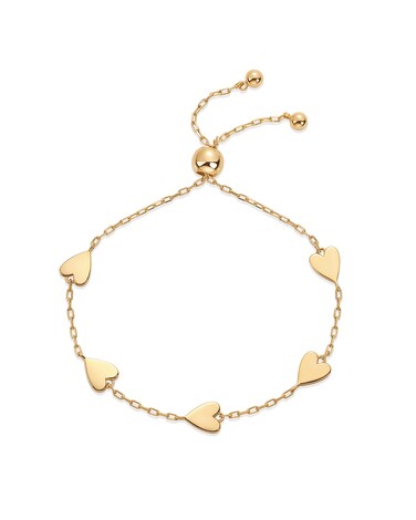 PAVOI 14K Yellow Gold Plated Dainty Station Heart Charm Bracelet for Women   Love Friendship Adjustable Link Chain Bracelet