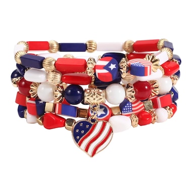 Lonext USA American Flag Bracelet for Women Mens Decorations Gifts Red Blue White Bracelet Patriotic 4th of July Independence Day Gift