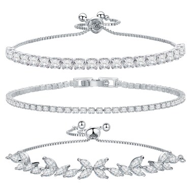 14K Silver Plated Tennis Bracelet Cubic Zirconia Classic Adjustable Bracelet Silver Bracelets for Women Birthday Valentine Mother's Day Jewelry Gift (GSZH-017)