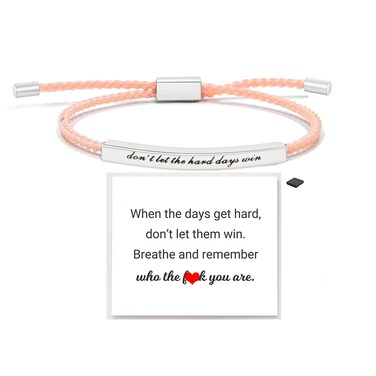 Dont Let The Hard Days Win Bracelet for Women Men, Handmade Braided Adjustable Wrap Stainless Steel Inspirational Let Him Comfort Birthday Gifts Jewelry (Pink+Silver（2）)
