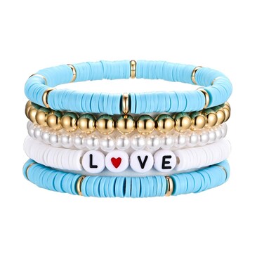 Feasnow Friendship Bracelet Bulk Surfer Beaded Bracelets Clay Bead Stackble Bracelet Preppy Stretch Bracelets Mother's Day Jewelry Gifts for Women (TO my best friend/Blue)