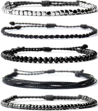 Mezcla Vida Handmade Waterproof Rope Bracelets Pack String &amp; Beaded Stack - Set of 5 Stackable Bohemian Bracelets For Women(Dark Blue)
