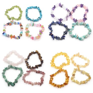 LE SKY 12 Pcs Natural Chakra Crystal Healing Chip Stretch Bracelets Irregular Spiritual Stone Bracelets for Women Reiki Yoga Anxiety Yoga Meditation