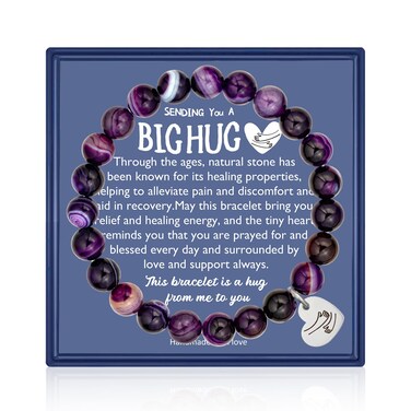 LINY Inspirational Gifts for Women, Natural Ston Inspirational Bracelets for Women, Sending You a Big Hug Gifts, Friendship Bracelet for Female Friend (Sending You a Big Hug-Purple A)