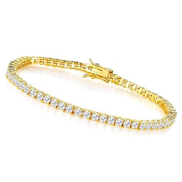 MDFUN Tennis Bracelet for Women and Men 3mm Cubic Zirconia 18K Yellow Gold Plated Size 6 inches