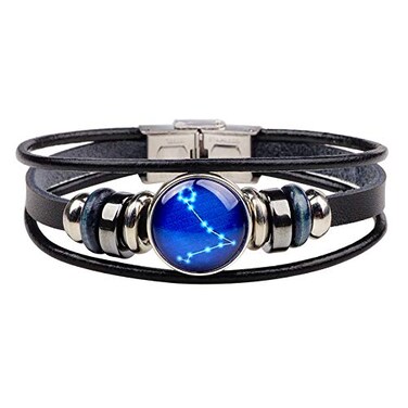 Creative Twelve Constellation Bracelet 12 Zodiac Signs Woven Leather Glass Buckle Beads Bangle for women (pisces)