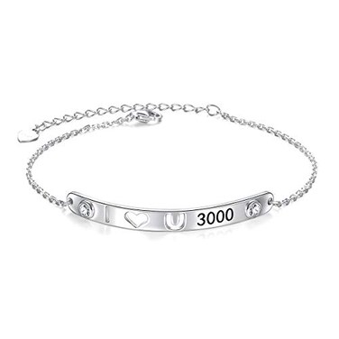 YinShan 925 Sterling Silver Inspirational Bar Bracelets with Message I Love You 3000 for Women Iran Fans Gift Family Love Cuff Bangle Bracelet Friendship Mantra Jewelry Adjustable (I Love You 3000)