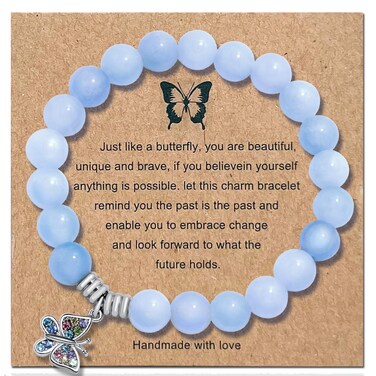 Sepfavo Gemstone Butterfly Beaded Bracelet, Teen Girl Gifts, Stuff for Teen Girls, Birthday Gifts for Daughter Best Friend Gift for Girl Women Family Friends Valentines Christmas