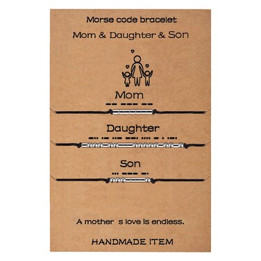 Ldurian Morse Code Bracelets for Family - Mom &amp; Daughter &amp; Son Adjustable String Matching Bracelets Beads Aesthetic Jewelry Secret Message Christmas Gifts