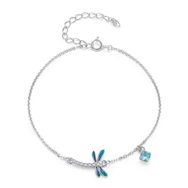 BABAMIA Dream Dance Adjustable 925 Sterling Silver Dragonfly Bracelets for Women   Delicate and Elegant Jewelry Gifts for Women (Blue Dragonfly)
