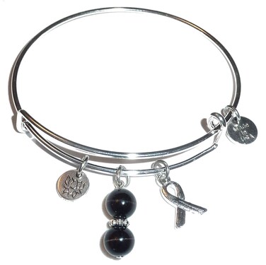 Hidden Hollow Beads Cancer Awareness (Hope for the Cure) Expandable Wire Women's Bangle Bracelet, Comes in a GIFT BAG! (Skin Cancer - Melanoma (Black))