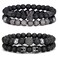 SONNYX 4Pcs 8mm Crown King Charm Beads Bracelet for Men Women Black Matte Onyx Stone Beads Elastic Adjustable